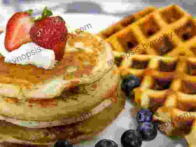 A Photo Of A Stack Of Waffles And Pancakes Topped With Fruit And Cream. Waffles And Pancake: Planetary YUM Drew Brockington