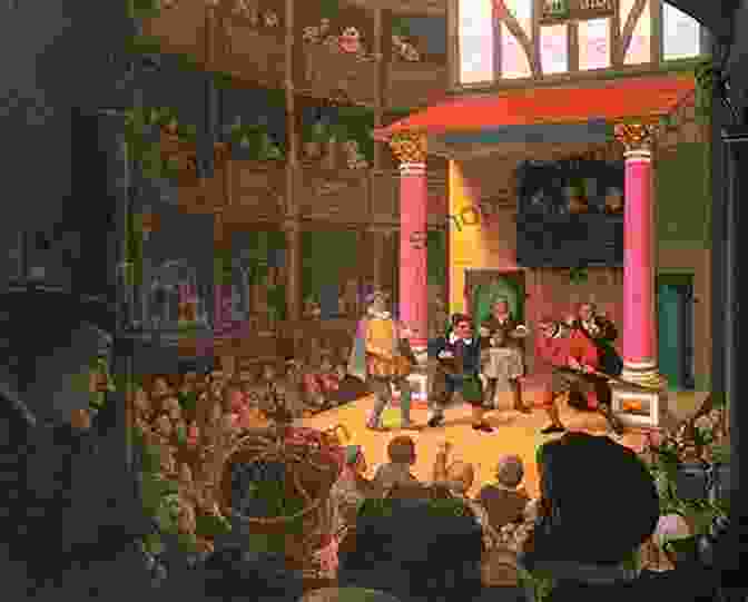 A Vibrant Illustration Of An Elizabethan Theatre Stage, With Actors Performing And Audience Members Watching. Part I Early English Stages 1576 1600